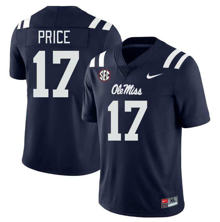 Men #17 Devin Price Ole Miss Rebels College Football Jerseys Stitched-Navy